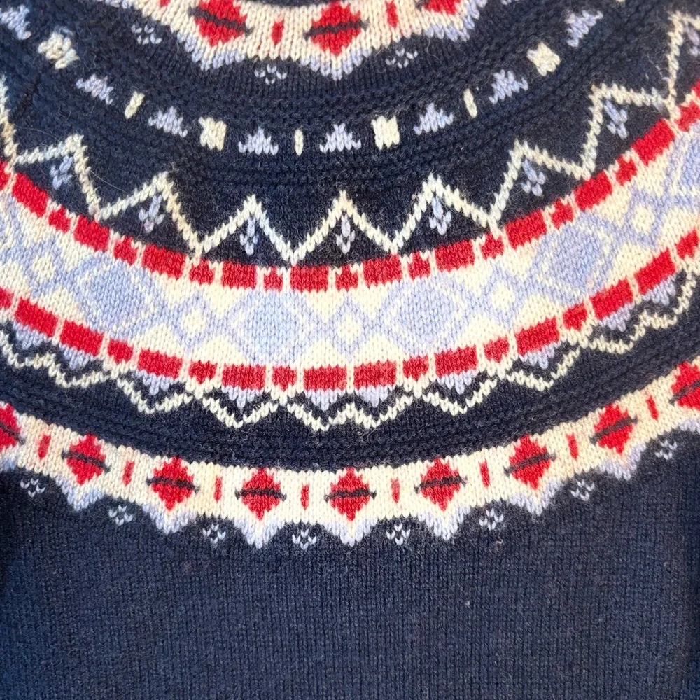 J. Crew‎ Navy and Red Turtleneck Fair Isle  Style Sweater size S